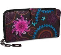 styleBREAKER Ladies Wallet with Colourful Floral Mandala Pattern, Ethno Style, Zip, Purse 02040040, Colour:Dark Blue-Blue-Pink
