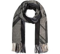 styleBREAKER Ladies Woven Scarf with Geometric Pattern and Fringes, Warm Winter Stole multicoloured 01017150, Colour:Black-Grey