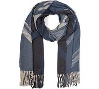 styleBREAKER Ladies Woven Scarf with Geometric Pattern and Fringes, Warm Winter Stole multicoloured 01017150, Colour:Dark Blue-Grey