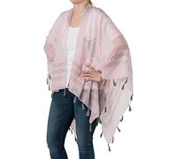 styleBREAKER light summer poncho with ethnic pattern, tassels, beach, boho style, women 08010022, color:Pink