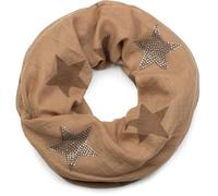 styleBREAKER Loop scarf with star pattern and noble rhinestone application, tube scarf, cloth, Women 01018086, Colour:Light Brown-Brown