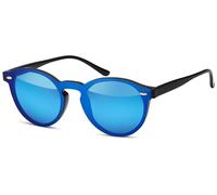 styleBREAKER Mono lens sunglasses with flat lenses and plastic legs, round lenses, unisex 09020081, Colour:Black Frame/Mirrored Blue Glass