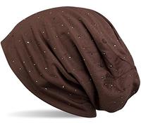 styleBREAKER Noble Beanie hat with Rhinestone Rivet Application, Unisex 04024037, Colour:Dark Brown