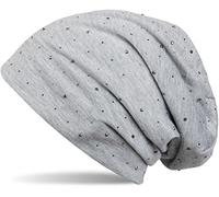 styleBREAKER Noble Beanie hat with Rhinestone Rivet Application, Unisex 04024037, Colour:Mottled Light Grey
