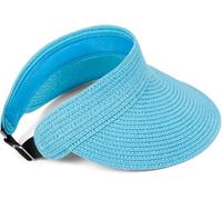 styleBREAKER Paper Straw Visor Cap Solid Color Sun Visor with Elastic Band and Hook and Loop Fastener Breathable Sun Hat for Women, Turquoise