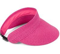 styleBREAKER Paper Straw Visor Cap Solid Color Sun Visor with Elastic Band and Hook and Loop Fastener Breathable Sun Hat for Women, Pink-