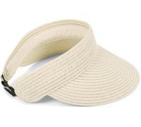 styleBREAKER Paper Straw Visor Cap Solid Color Sun Visor with Elastic Band and Hook and Loop Fastener Breathable Sun Hat for Women, Cream-Beige