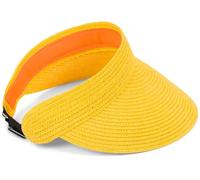 styleBREAKER Paper Straw Visor Cap Solid Color Sun Visor with Elastic Band and Hook and Loop Fastener Breathable Sun Hat for Women, Yellow