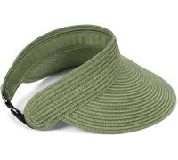 styleBREAKER Paper Straw Visor Cap Solid Color Sun Visor with Elastic Band and Hook and Loop Fastener Breathable Sun Hat for Women, Olive
