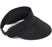 styleBREAKER Paper Straw Visor Cap Solid Color Sun Visor with Elastic Band and Hook and Loop Fastener Breathable Sun Hat for Women, Black