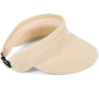 styleBREAKER Paper Straw Visor Cap Solid Color Sun Visor with Elastic Band and Hook and Loop Fastener Breathable Sun Hat for Women, Beige