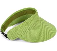 styleBREAKER Paper Straw Visor Cap Solid Color Sun Visor with Elastic Band and Hook and Loop Fastener Breathable Sun Hat for Women, Lime-Green
