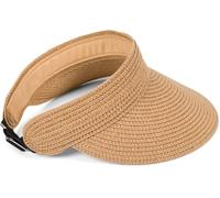 styleBREAKER Paper Straw Visor Cap Solid Color Sun Visor with Elastic Band and Hook and Loop Fastener Breathable Sun Hat for Women, Brown