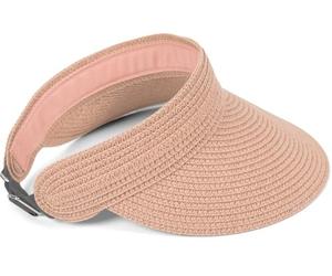 styleBREAKER Paper Straw Visor Cap Solid Color Sun Visor with Elastic Band and Hook and Loop Fastener Breathable Sun Hat for Women, Old Rose