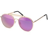 styleBREAKER Pilot sunglasses with thick metal frames, double metal bridge and flat lenses, pilots glasses, unisex 09020079, Colour:Frame gold/glass pink mirrored