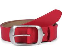 styleBREAKER plain real leather belt with a shiny finish and large buckle, adjustable, unisex 03010104, Colour:Red, size:85cm