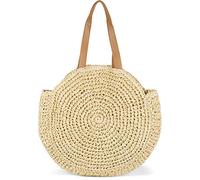 styleBREAKER Round Woven Basket Shoulder Bag, Beach Bag with Long Handles, Woven Bag, Shopping Bag, Ladies, 02012232, Color:Beige