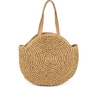 styleBREAKER Round Woven Basket Shoulder Bag, Beach Bag with Long Handles, Woven Bag, Shopping Bag, Ladies, 02012232, Color:Brown
