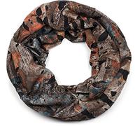 styleBREAKER splat-style loop tube scarf with blots and characters in destroyed vintage-look, unisex 01016119, Colour:Darkbrown-orange-blue