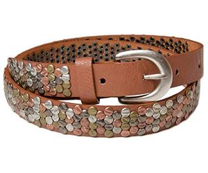 styleBREAKER studded belt with multi-colored rivets in vintage style, shortenable, narrow 03010012, size:90cm, color:Red Brown