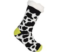 styleBREAKER Unisex ABS stopper socks with animal print pattern, warm ABS socks, size 35-42 EU / 5-10 US / 4-8 UK 08030011, Colour:Cow - Lime-green-Black-White
