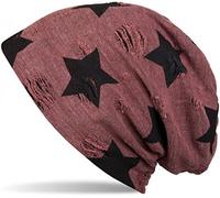 styleBREAKER Unisex Beanie,Stars and Dots, Red Brown