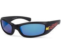 styleBREAKER unisex children sport sunglasses with flames print, plastic frames and polycarbonate lenses, full frame, sport style 09020089, Colour:Frame Black/Mirrored Blue Glass