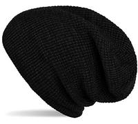 styleBREAKER Unisex Knit Beanie with Check Knit Pattern, Winter Slouch Long Beanie, Made in Poland 04024172, Color:Black