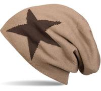 styleBREAKER Unisex Knit Beanie with Star Pattern and Fleece Lining,Brown