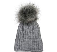 styleBREAKER Unisex Knit Pompom hat with Woven Pattern and Thermo Fleece Lining, Winter Fur Bobble hat, Fake Fur, Made in Poland 04024171, Colour:Mottled Grey