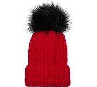 styleBREAKER Unisex Knit Pompom hat with Woven Pattern and Thermo Fleece Lining, Winter Fur Bobble hat, Fake Fur, Made in Poland 04024171, Colour:Red