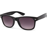 styleBREAKER Unisex Nerd Sunglasses with mirrored or tinted lenses, classic retro design 09020039, Shiny Black Frame/Grey Gradient Glass