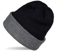 styleBREAKER Unisex Reversible Knitted Beanie Unicoloured, Oversized Beanie Hat, Double Knitted, Warm Winter Hat 04024197, Colour:Black-Dark Grey
