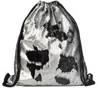 styleBREAKER Unisex Reversible Sequin Drawstring Bag,Silver/Black