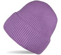 styleBREAKER Unisex Ribbed Knit Beanie with Folded Brim,Purple