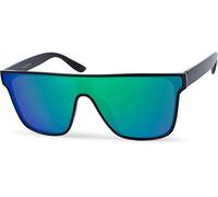 styleBREAKER Unisex Shield Monoglass Sunglasses, Polycarbonate Glass and Plastic Frame, Retro Nerd Style 09020108, Colour:Black Frame/Mirrored Green-Blue Glass