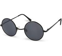 styleBREAKER Unisex Sunglasses with Small Round Lenses and Delicate Metal Frame, Slim Design, Spring Hinges 09020065, Black Frame/Tinted Grey Glass