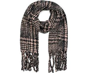 styleBREAKER Unisex XXL Plaid Scarf with Long Fringes,Rose-Black