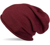 styleBREAKER Warm fine Knit Beanie hat in Solid Colors, Knitted hat with Rolled Edge, Toque, Unisex 04024063, Colour:Bordeaux-red
