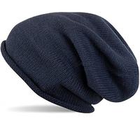 styleBREAKER Warm fine Knit Beanie hat in Solid Colors, Knitted hat with Rolled Edge, Toque, Unisex 04024063, Colour:Dark Blue