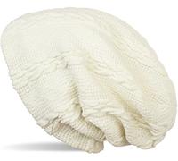 styleBREAKER Warm fine-Knit Beanie with Plait Pattern and Fleece Lining, Slouch Long Beanie, Unisex 04024131, Color:Cream-Beige
