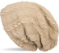 styleBREAKER Warm fine-Knit Beanie with Plait Pattern and Fleece Lining, Slouch Long Beanie, Unisex 04024131, Color:Beige