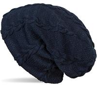 styleBREAKER Warm fine-Knit Beanie with Plait Pattern and Fleece Lining, Slouch Long Beanie, Unisex 04024131, Color:Dark Blue