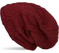 styleBREAKER Warm fine-Knit Beanie with Plait Pattern and Fleece Lining, Slouch Long Beanie, Unisex 04024131, Color:Claret-Red