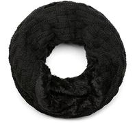 styleBREAKER warm fine-knit loop scarf with woven pattern and very soft fleece lining, snood, unisex 01018150, Colour:Black