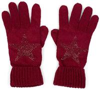 styleBREAKER warm gloves with rhinestone rivet star applique and double cuff, knit gloves, women 09010008, Colour:Claret-Red