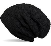 styleBREAKER Warming Braided Pattern fine Knit Slouch Beanie with an Ultra Soft Fleece Lining, Unisex 04024058, Colour:Black