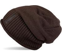 styleBREAKER Warming fine Knit Slouch Beanie with an Ultra Soft Fleece Lining, Unisex 04024065, Colour:Dark Brown