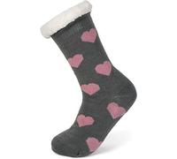 styleBREAKER women ABS cosy socks with teddy lining and hearts pattern, non-slip socks, sizes 35-42 EU / 5-10 US / 4-8 UK 08030007, Colour:Darkgrey-darkrose