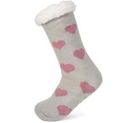 styleBREAKER women ABS cosy socks with teddy lining and hearts pattern, non-slip socks, sizes 35-42 EU / 5-10 US / 4-8 UK 08030007, Colour:lightgrey-darkrose